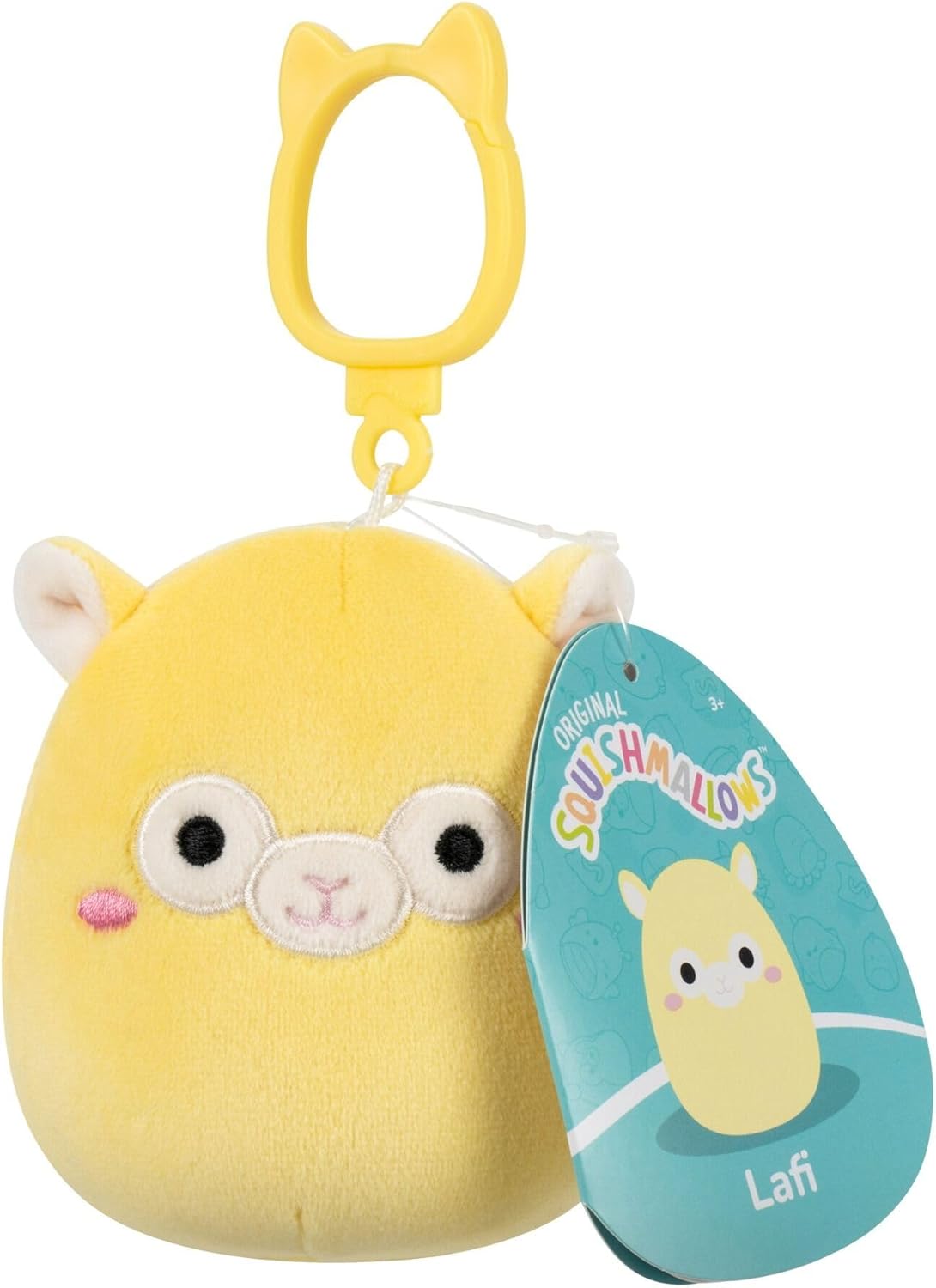 Squishmallows Lafi Yellow Llama Clip-On Plush, 8.9 cm Wildlife Squad Collection, Soft Polyester
