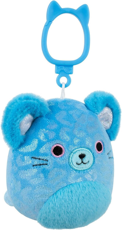 Squishmallows Sarge Blue Jaguar Clip-On Plush, 8.9 cm, Wildlife Squad Collection, Ultra-Soft Polyester