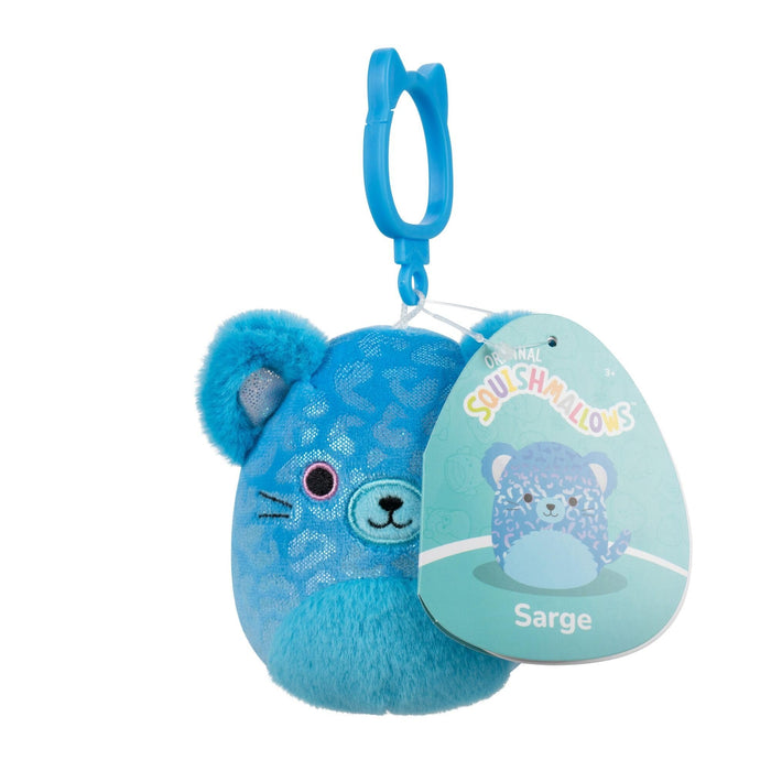 Squishmallows Sarge Blue Jaguar Clip-On Plush, 8.9 cm, Wildlife Squad Collection, Ultra-Soft Polyester