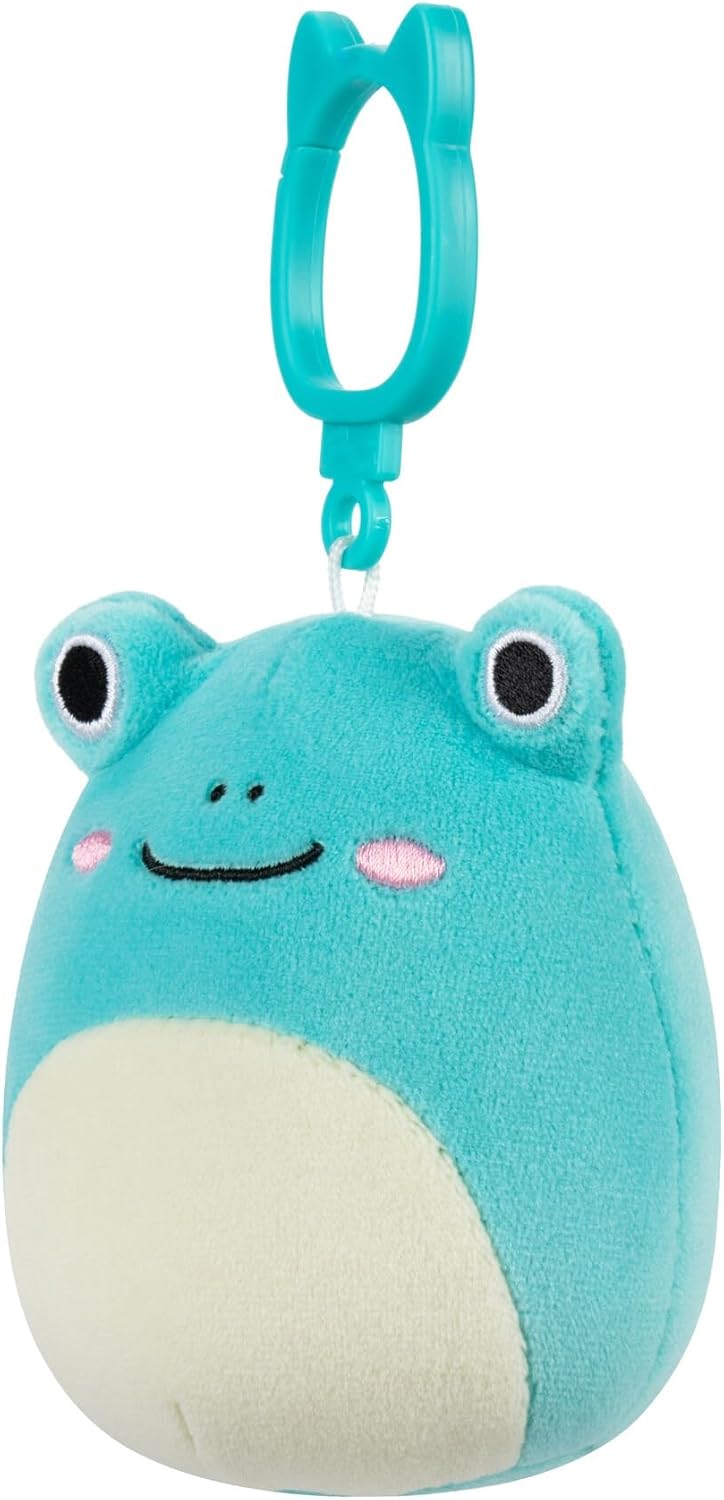 Squishmallows Robert the Aqua Frog Plush Clip-On, 8.9 cm, Wildlife Squad Collection
