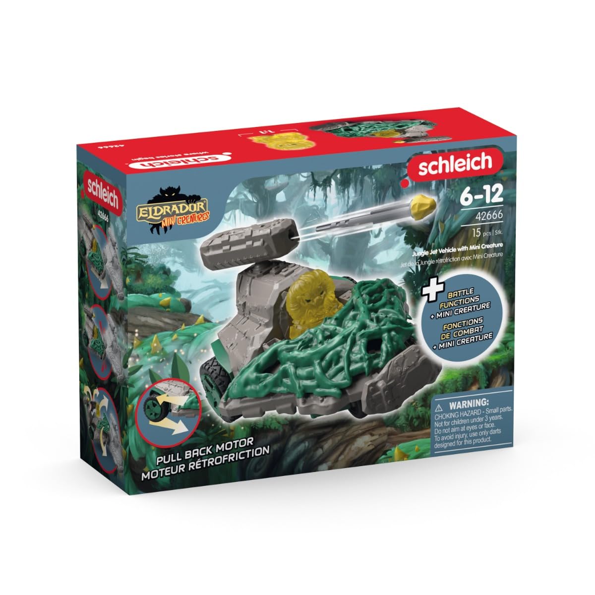 schleich 42666 Dschungel Düsenjet Fahrzeug mit Mini Creature, ab 7 Jahren, ELDRADOR CREATURES - Spielset, 15 Teile, Mehrfarbig/Meereswellen (Ocean Tides