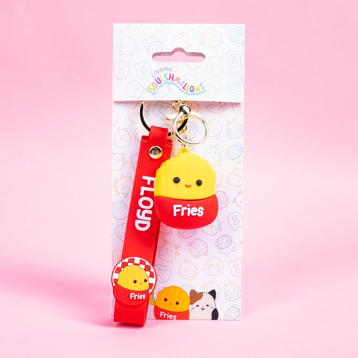 Fizz Creations Squishmallows Floyd the French Fries Polsband Sleutelhanger 3D sleutelhanger met bedel & PVC polsband, officieel gelicentieerde Squishmallows sleutelhanger, Meerkleurig, Eén maat