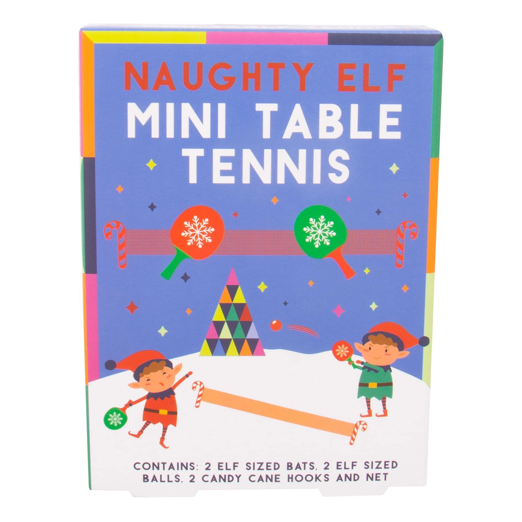 Christmas Naughty Elf Tafeltennis Spel. Miniatuur Elf-Sized Tafeltennis Nieuwigheid Kerstspel. Inclusief Feestelijke Vleermuizen, Gekleurde Ballen, Snoep Riet Haken & Net.