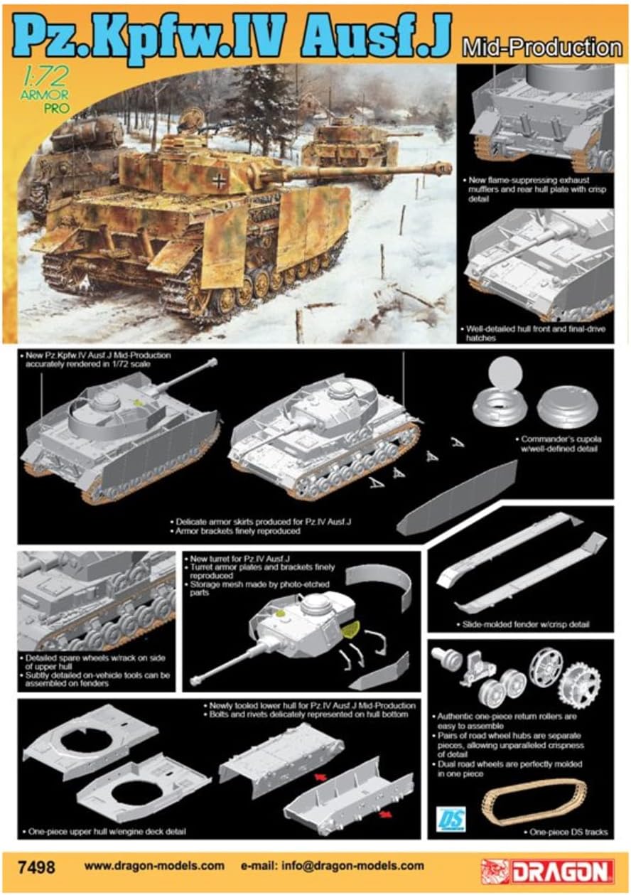 Dragon - 1/72 Pz.kpfw.iv Ausf.j Mid Production (4/20) * - DRA7498- Model Making ?& ?Construction Toys (Hobbies and creative toys for kids