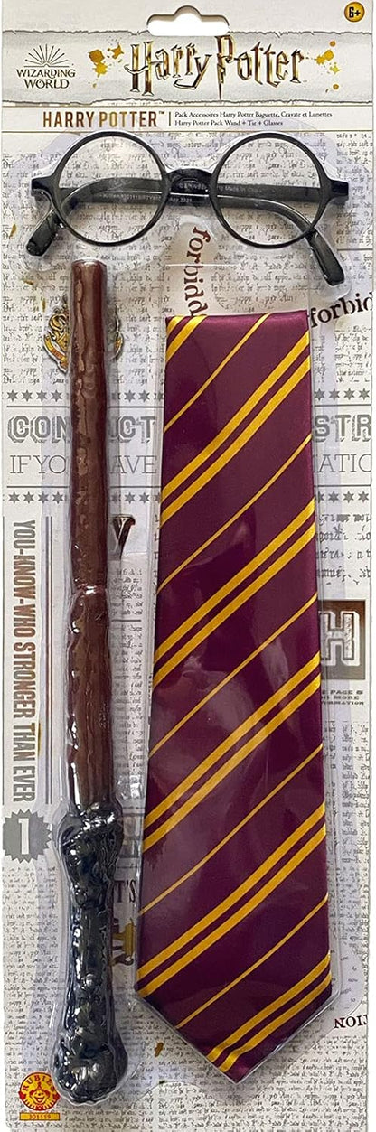 Rubies Costume Co Rubies Harry Potter offizielles Zubehör-Set mit Zauberstab + Brille + Krawatte (Kinder