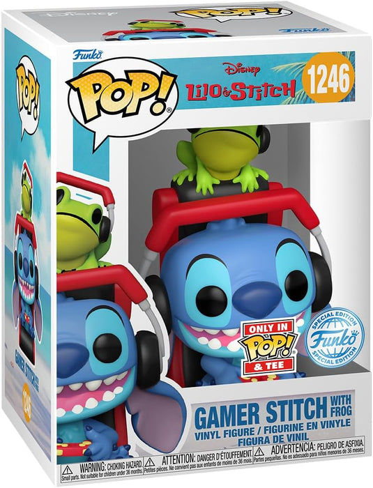 Funko Pop! & Tee: L & S - Gmr Stitch with Frog with Frog - L - Lilo and Stitch - T-Shirt - Vêtements avec Une Figurine en Vinyle à Collectionner - Idée de Cadeau - Jouets et Top à Manches Courtes