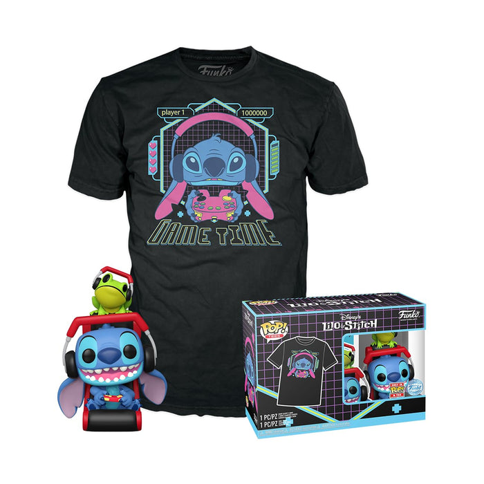 Funko Pop! & Tee: L & S - Gmr Stitch with Frog with Frog - L - Lilo and Stitch - T-Shirt - Vêtements avec Une Figurine en Vinyle à Collectionner - Idée de Cadeau - Jouets et Top à Manches Courtes