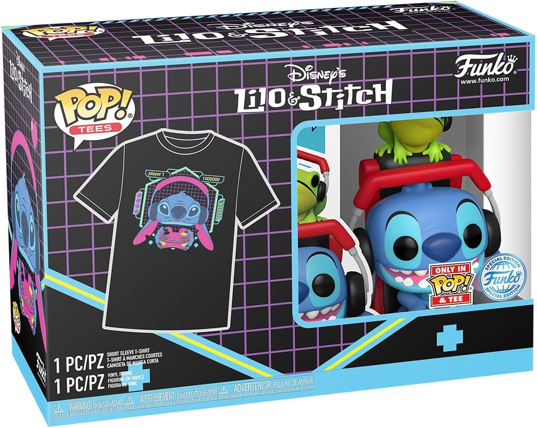 Funko POP! & Tee: L & S - Gmr Stitch With Frog - XL - Lilo and Stitch - T-Shirt - Clothes With Collectable Vinyl Figure - Gift Idea - Toys and Short Sleeve Top for Adults Unisex Men