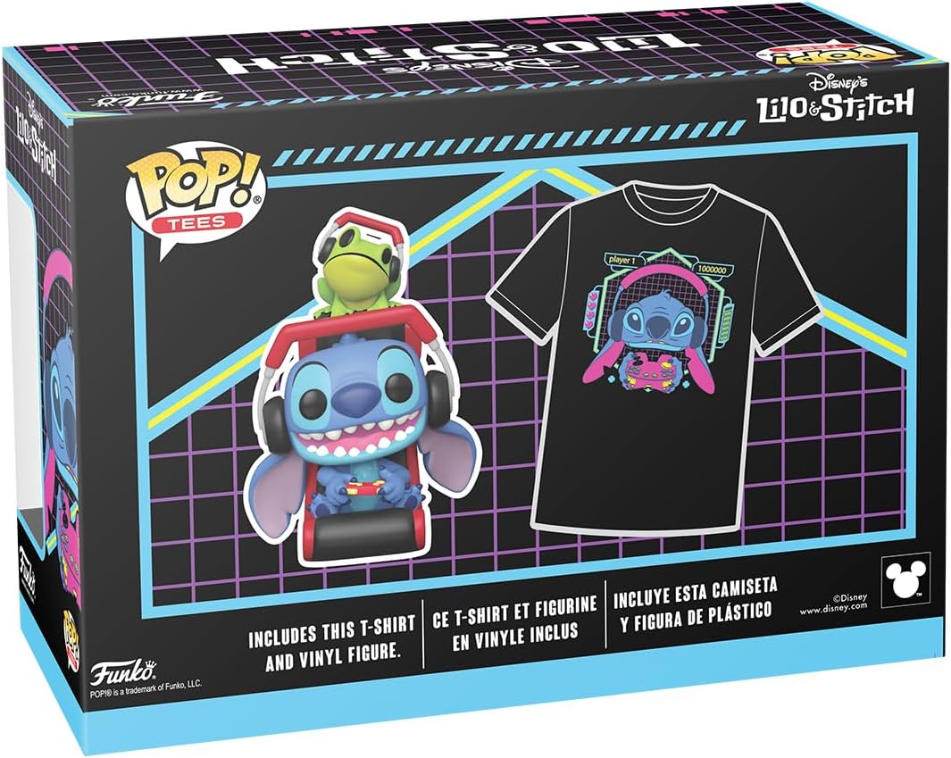 Funko POP! & Tee: L & S - Gmr Stitch With Frog - XL - Lilo and Stitch - T-Shirt - Clothes With Collectable Vinyl Figure - Gift Idea - Toys and Short Sleeve Top for Adults Unisex Men
