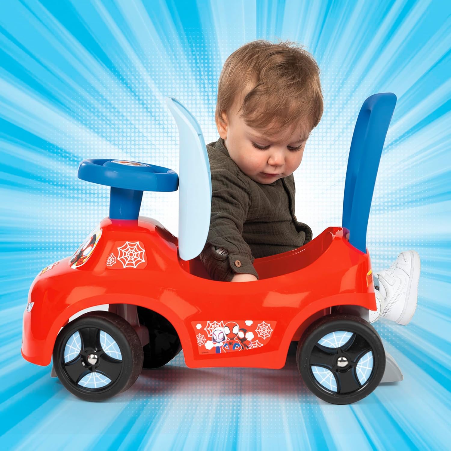 Smoby Spidey glijbaan – wendbaar kindervoertuig met claxonstuur – rugsteun, opbergvak, kantelbeveiliging – voor kinderen vanaf 10 maanden