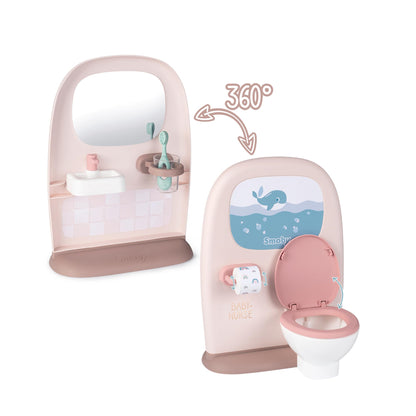 Smoby- Aseo Baby Nurse para Muñecos, con Inodoro y Rollo de Papel, Zona de Lavabo con Espejo, Cepillo de Dientes y Vaso, Muñeco no Incluido, A Partir de 3 años (7600220380