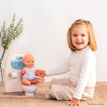 Smoby- Aseo Baby Nurse para Muñecos, con Inodoro y Rollo de Papel, Zona de Lavabo con Espejo, Cepillo de Dientes y Vaso, Muñeco no Incluido, A Partir de 3 años (7600220380