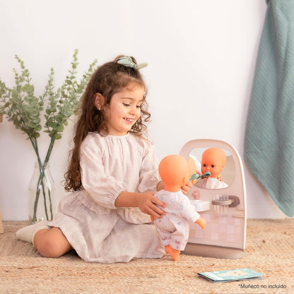 Smoby- Aseo Baby Nurse para Muñecos, con Inodoro y Rollo de Papel, Zona de Lavabo con Espejo, Cepillo de Dientes y Vaso, Muñeco no Incluido, A Partir de 3 años (7600220380