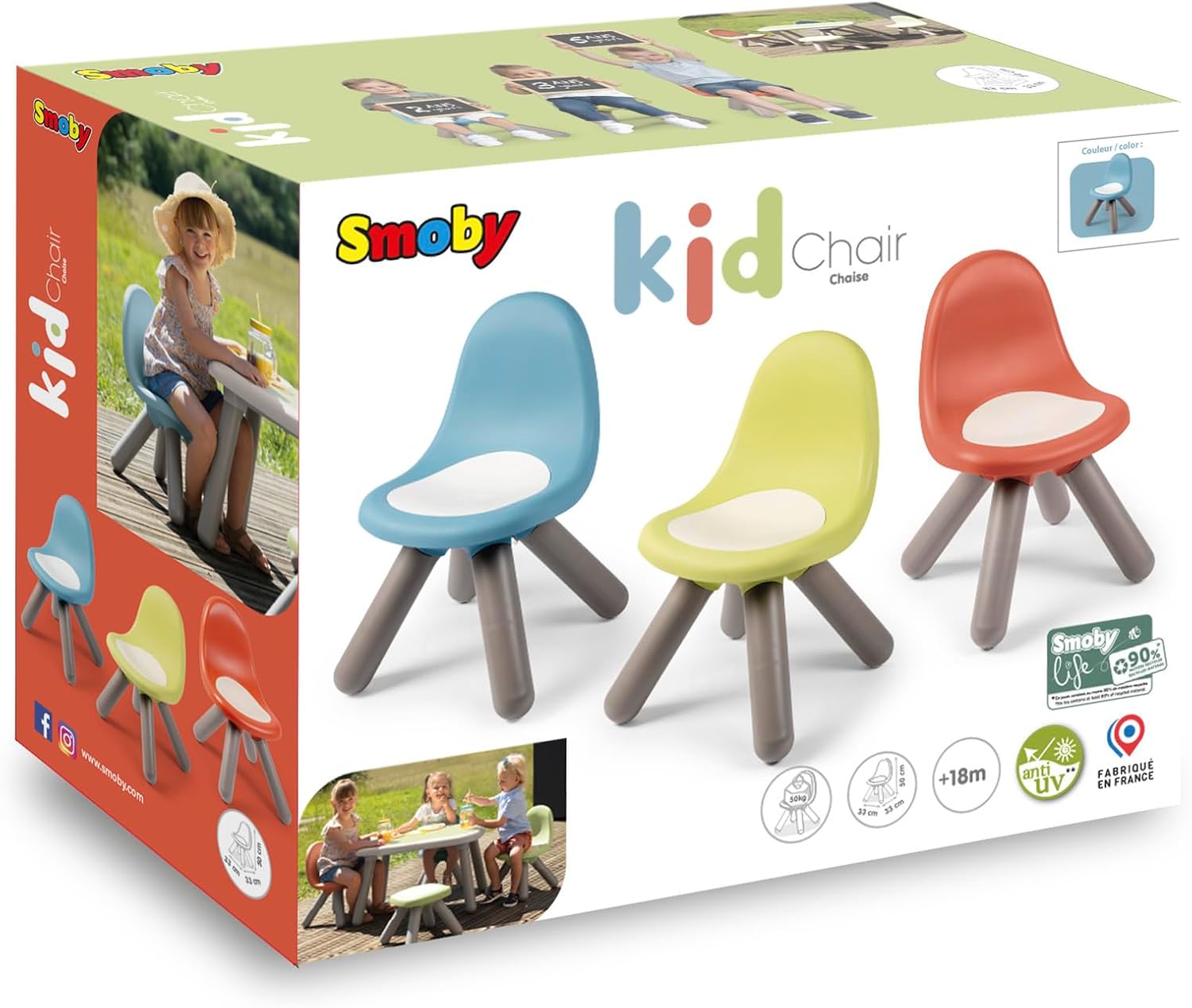 Smoby Life - Kinderstuhl Blau - Aus recyceltem Material, UV-beständig, Stabiler Kunststoff, für drinnen & draußen, ab 18 Monaten