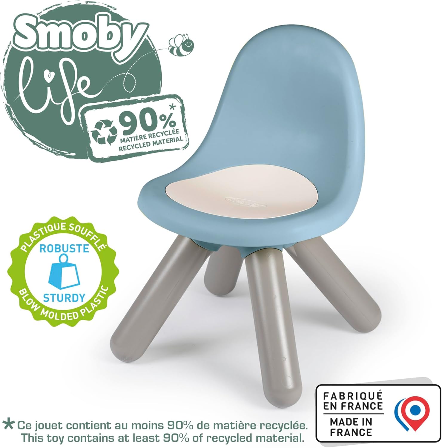 Smoby Life - Kinderstuhl Blau - Aus recyceltem Material, UV-beständig, Stabiler Kunststoff, für drinnen & draußen, ab 18 Monaten