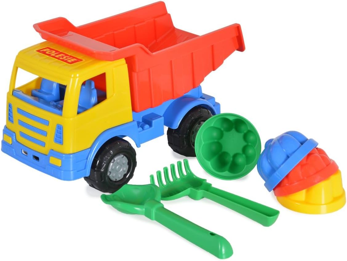 Polesie set di giocattoli da 7 pezzi 93226, camion, stampi, pala, rastrello, colorazione:multicolore