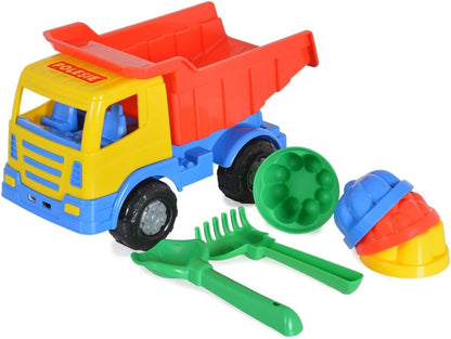 Polesie set di giocattoli da 7 pezzi 93226, camion, stampi, pala, rastrello, colorazione:multicolore