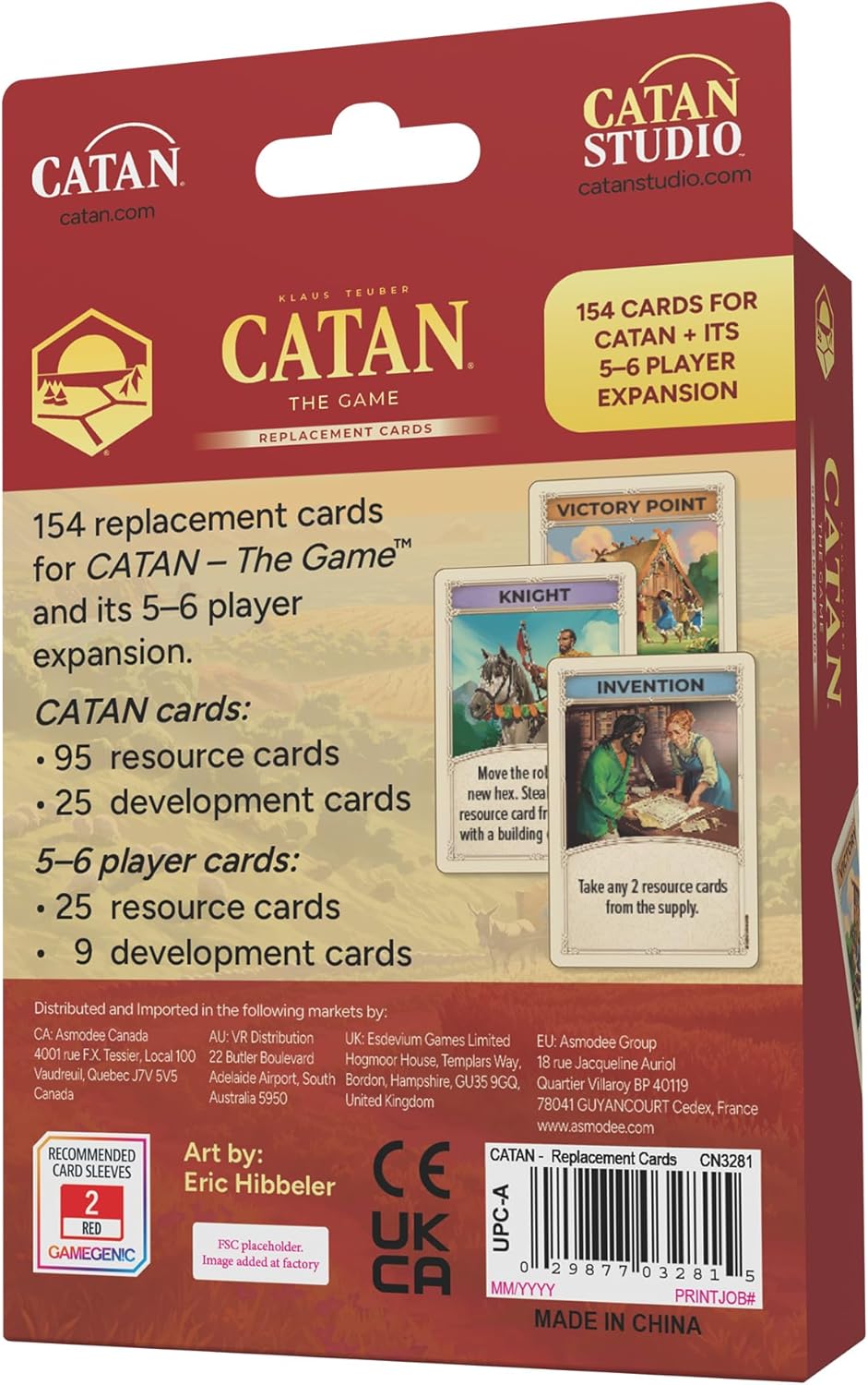 CATAN Base Game Card Accessory (6a edizione) Set completo di ricambio con 95 carte risorse e 25 carte di sviluppo, Made Studio