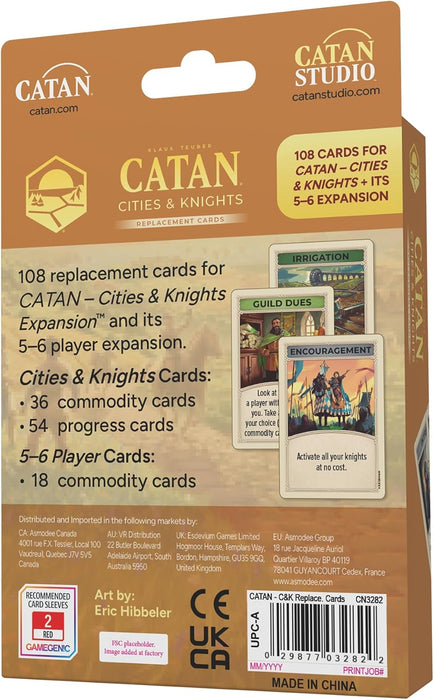 CATAN Cities & Knights Card Accessory (6th Edition) Complete Replacement Set with 36 Commodity Cards & 54 Progress Cards, Made Studio