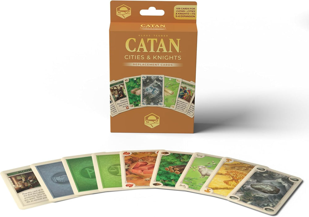 CATAN Cities & Knights Card Accessory (6th Edition) Complete Replacement Set with 36 Commodity Cards & 54 Progress Cards, Made Studio