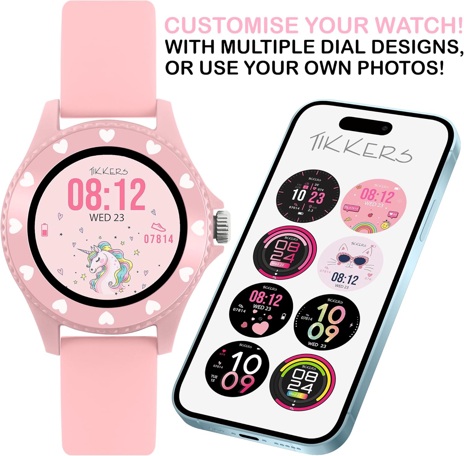 Tikkers Smart Series 34 Pink Silicone Strap Smart Watch