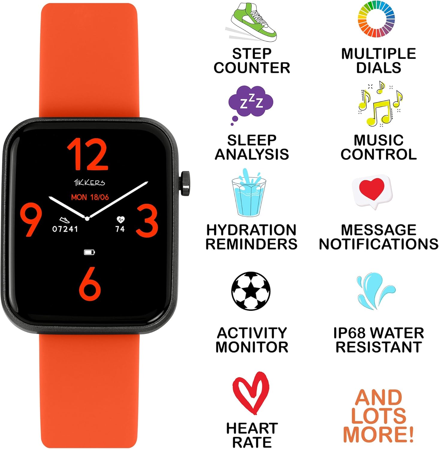 Tikkers Smart Series 13 Orange Silicone Strap Smart Watch