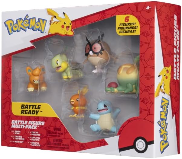 Pokémon Battle Figure 6 Pack - 5cm Figures Pawnii, Turtwig, Hoothoot, Torchic, Appletun, Squirtle - Official playset for Children 4+ Years