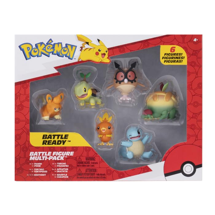 Pokémon Battle Figure 6 Pack - 5cm Figures Pawnii, Turtwig, Hoothoot, Torchic, Appletun, Squirtle - Official playset for Children 4+ Years