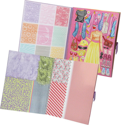 Depesche TOPModel 13584 Colouring Book with 33 Pre-Printed Pages for Designing Outfits, Set Including Paper, Stencil, Stickers and Much More, White