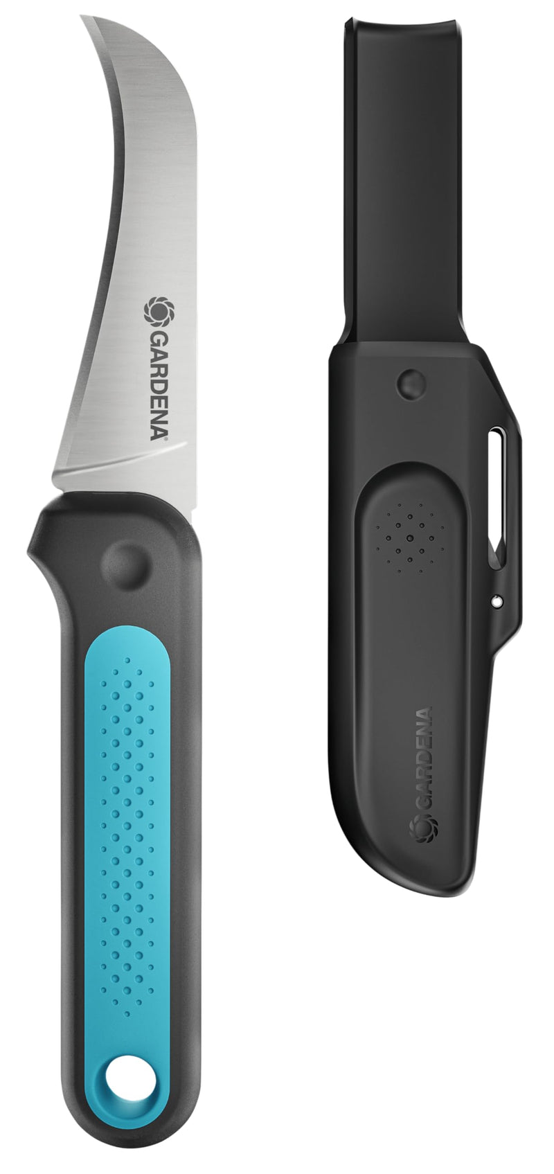 GARDENA VeggieCut Harvesting Knife: Stainless Steel Knife for harvesting, Cleaning and Peeling Vegetables, Non-Slip Handle, Dishwasher Safe, Includes Belt Holster with Grinding Stone (12211-20