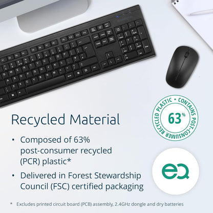 Kensington KM150 EQ Wireless Keyboard and Mouse Combo Set for Windows and MacOS, USB 2.4 GHz Nano Receiver, Full-Size Numpad Keyboard, 1200 DPI Silent Click Mouse (QWERTY UK Layout Black K75562UK