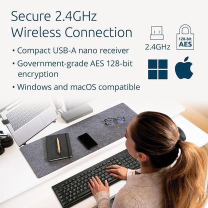 Kensington KM150 EQ Wireless Keyboard and Mouse Combo Set for Windows and MacOS, USB 2.4 GHz Nano Receiver, Full-Size Numpad Keyboard, 1200 DPI Silent Click Mouse (QWERTY UK Layout Black K75562UK