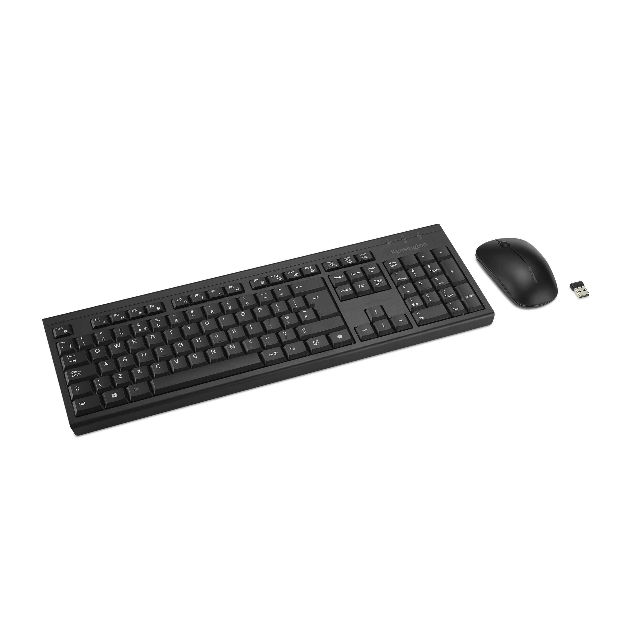 Kensington KM270 EQ Rechargeable Wireless Full Size Keyboard and Ambidextrous Silent Mouse Combo for PC and laptop, 2.4GHz & BT 5.0 wireless, spill-proof design - QWERTY ISO Layout - Black K75560UK