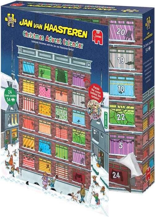 Christmas Advent Calendar - 24 Days of Puzzles, Puzzle the Scene Behind the Curtains - Fun 54 Piece Adults Puzzle & Comic Puzzle -100% Recycled Cardboard Jigsaw Puzzle for Adults