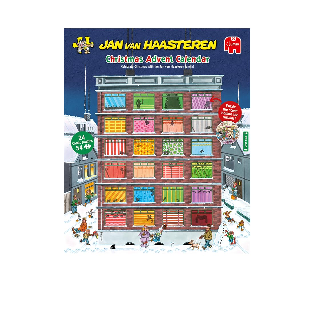 Christmas Advent Calendar - 24 Days of Puzzles, Puzzle the Scene Behind the Curtains - Fun 54 Piece Adults Puzzle & Comic Puzzle -100% Recycled Cardboard Jigsaw Puzzle for Adults