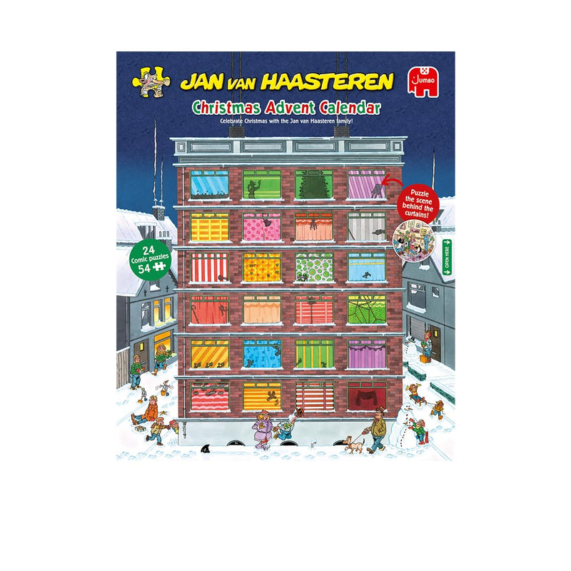 Christmas Advent Calendar - 24 Days of Puzzles, Puzzle the Scene Behind the Curtains - Fun 54 Piece Adults Puzzle & Comic Puzzle -100% Recycled Cardboard Jigsaw Puzzle for Adults