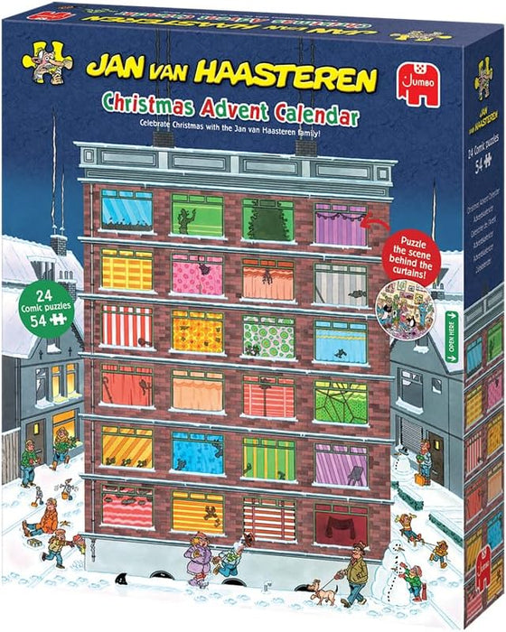 Christmas Advent Calendar - 24 Days of Puzzles, Puzzle the Scene Behind the Curtains - Fun 54 Piece Adults Puzzle & Comic Puzzle -100% Recycled Cardboard Jigsaw Puzzle for Adults
