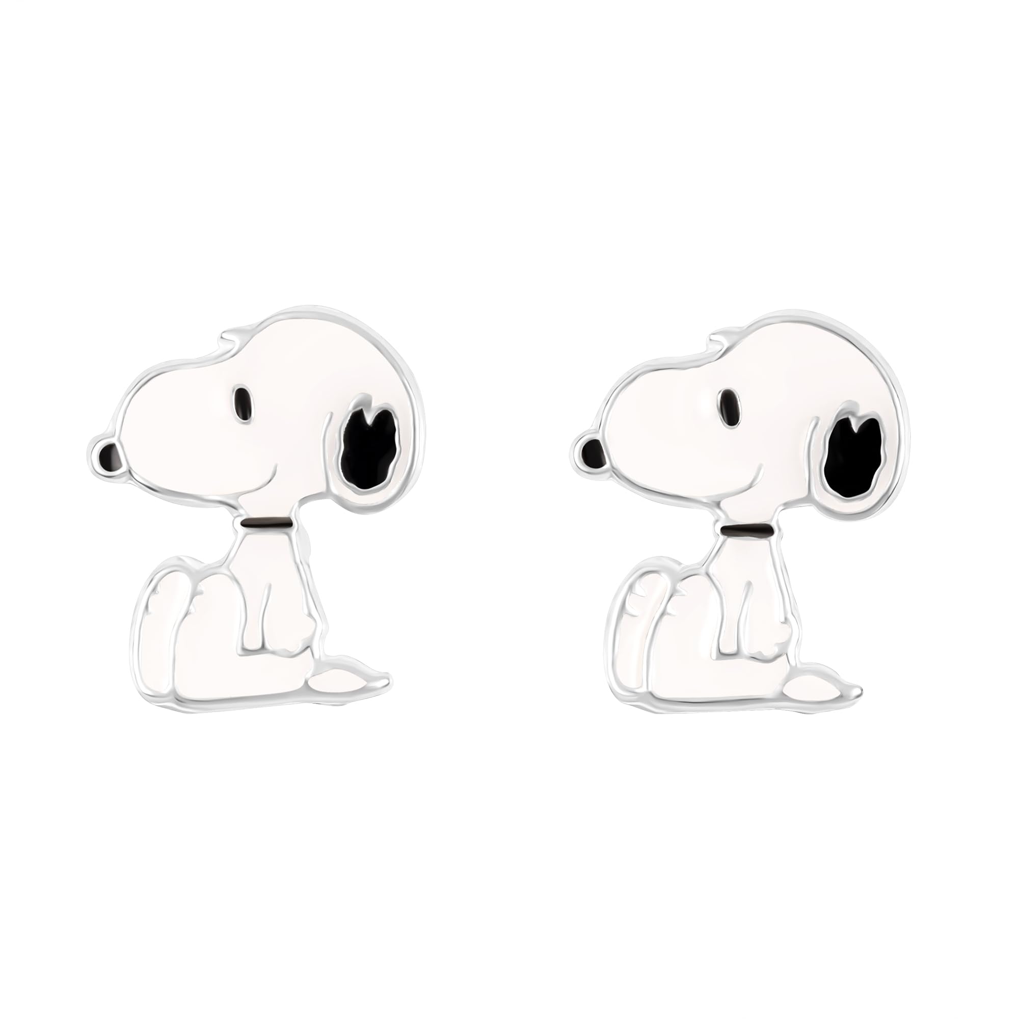 Peanuts 925 Sterling Silver Womens Snoopy Enamel Stud Earrings