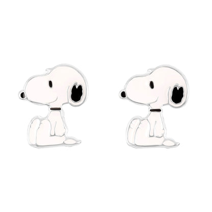 Peanuts 925 Sterling Silver Womens Snoopy Enamel Stud Earrings