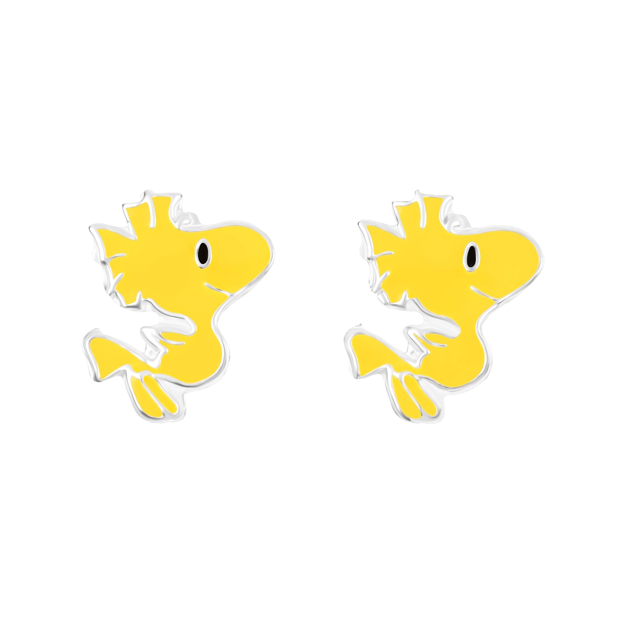 Peanuts 925 Sterling Silver Womens Woodstock Snoopy Enamel Stud Earrings