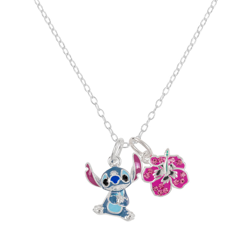 Disney 925 Sterling Silver Lilo and Stitch Ohana Charm Pendant Necklace for Girls