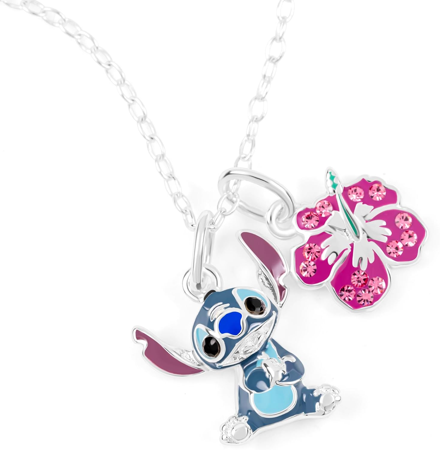 Disney 925 Sterling Silver Lilo and Stitch Ohana Charm Pendant Necklace for Girls