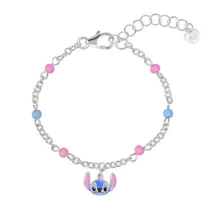 Sterling Silver 925 Stitch Pink & Blue Charm Bracelet
