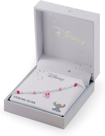 Sterling Silver 925 Minnie Mouse Pink Charm Bracelet