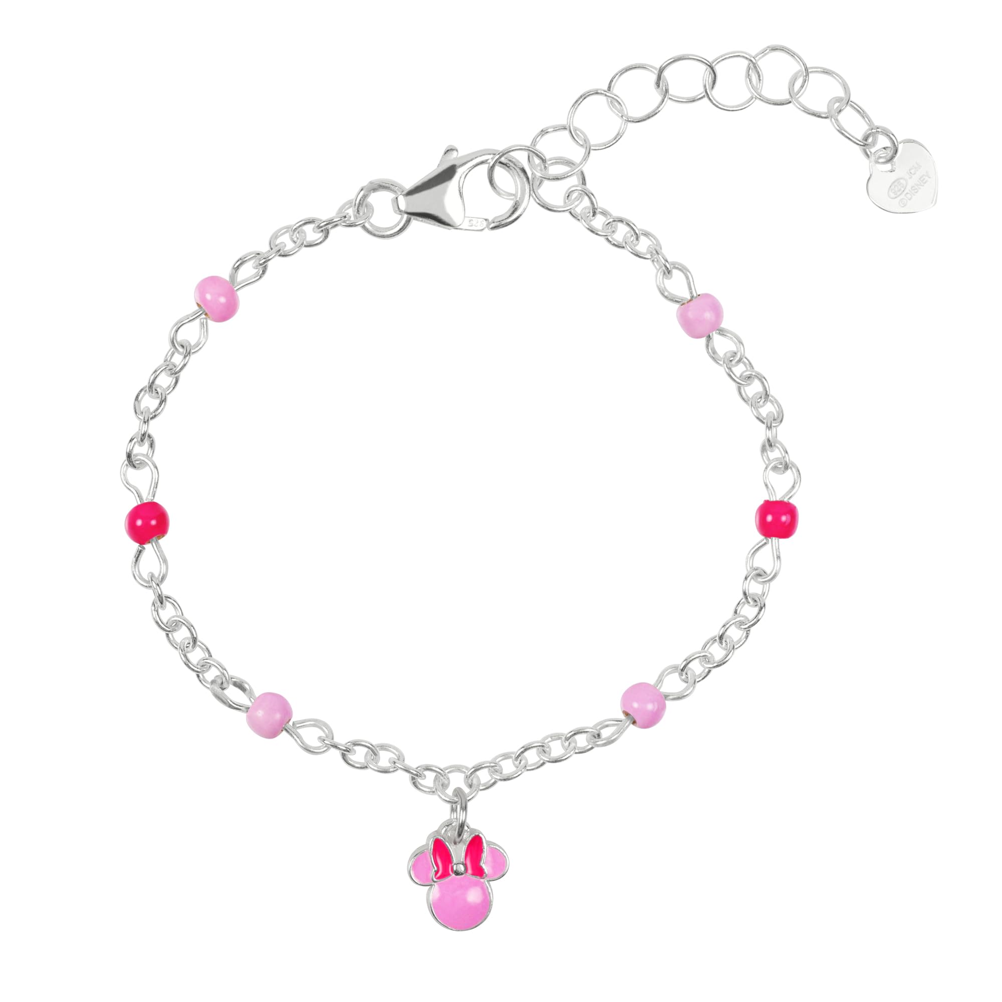 Sterling Silver 925 Minnie Mouse Pink Charm Bracelet
