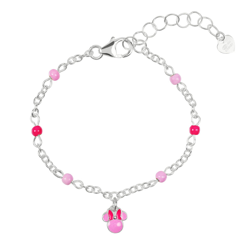 Sterling Silver 925 Minnie Mouse Pink Charm Bracelet