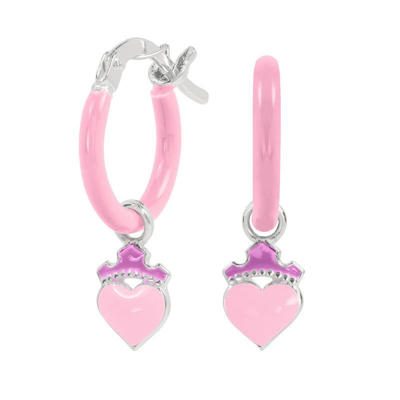Sterling Silver 925 Disney Princess Purple Love Heart Huggie Earrings