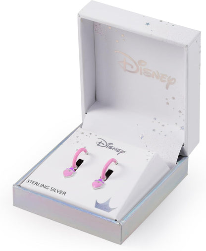 Sterling Silver 925 Disney Princess Purple Love Heart Huggie Earrings