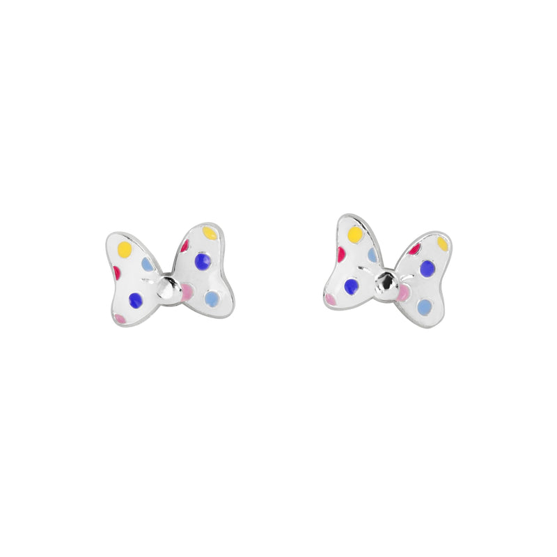 Sterling Silver 925 Minnie Mouse Polka Dot Bow Stud Earrings