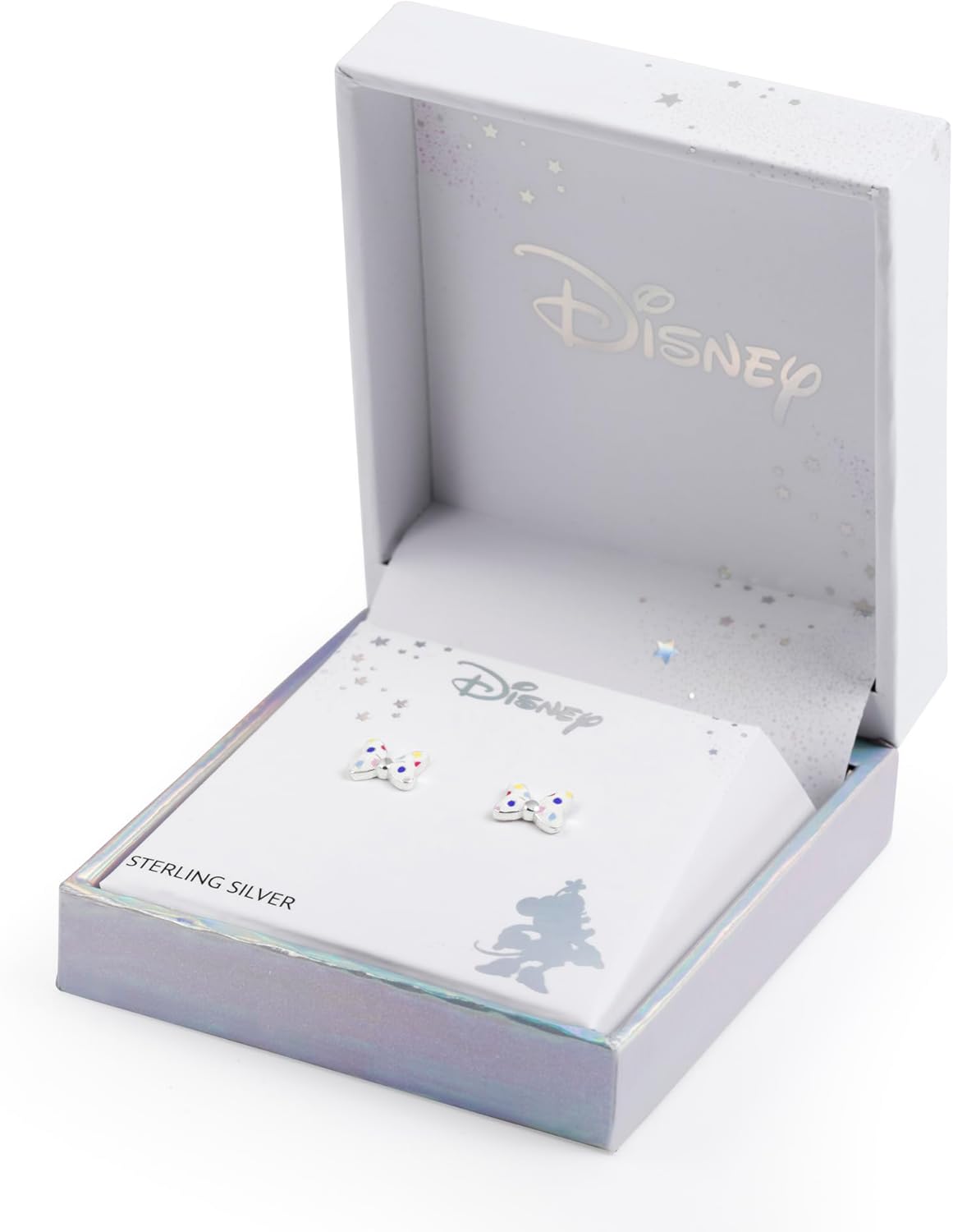 Sterling Silver 925 Minnie Mouse Polka Dot Bow Stud Earrings